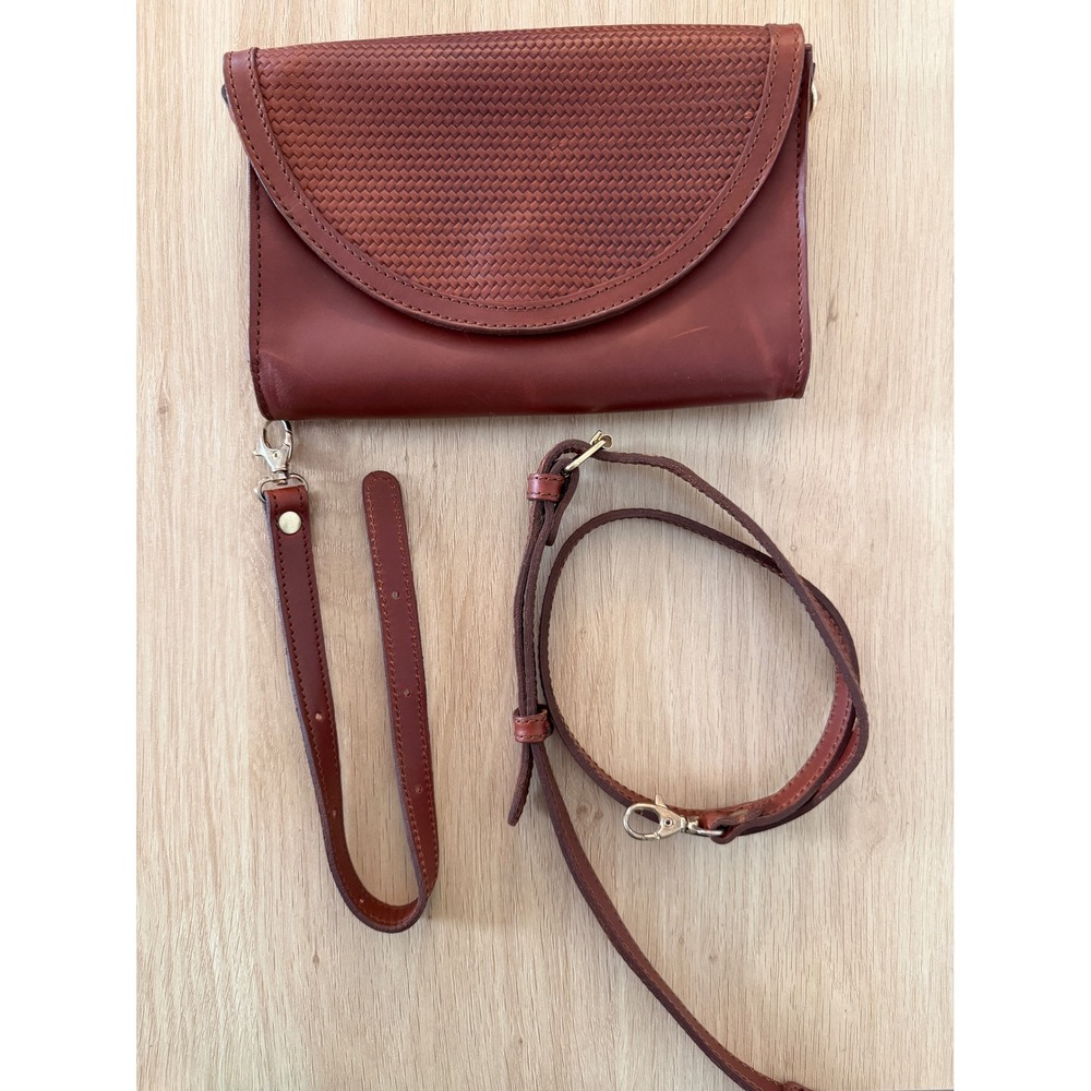 Nisolo Cleo Convertible Crossbody Clutch Bag Brandy Woven Leather Boho Western - Picture 2 of 14